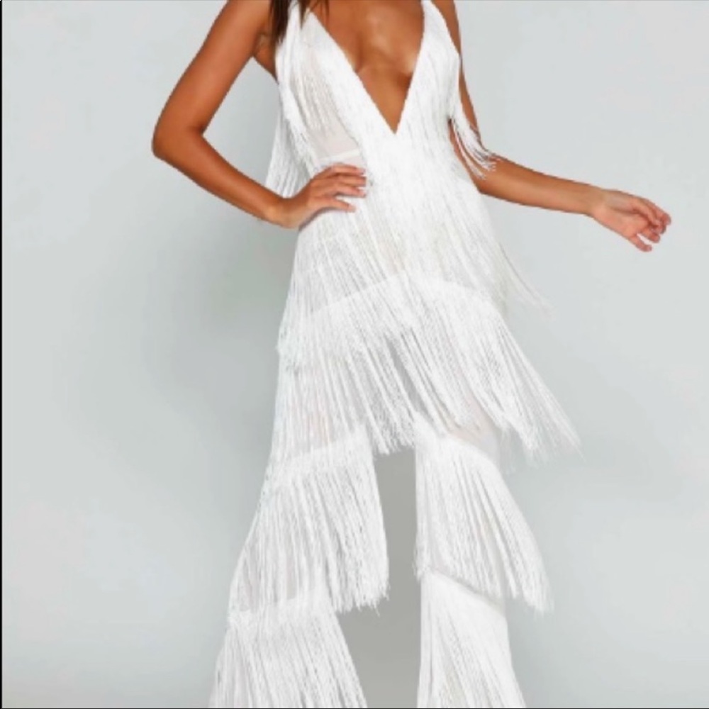 Meshki Malia Fringe jumpsuit white NWT size small